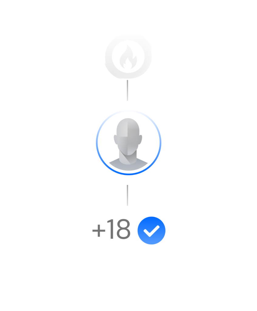 Age-verification graphic showing a verified profile with an 18-plus pass badge.