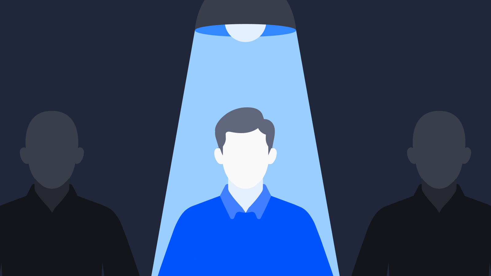 An illustration with an individual under the spotlight.