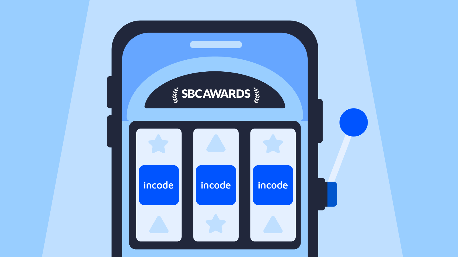An illustration of a slot machine, with the title "SBC Awards" and "Incode" displayed in all three slots.