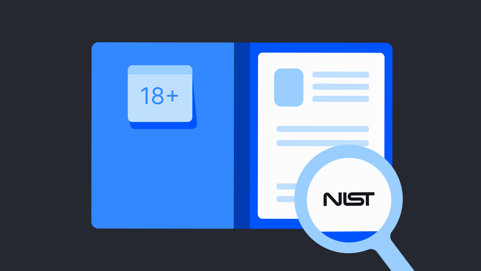 An illustration displaying the NIST results with a magnifying glass over top.