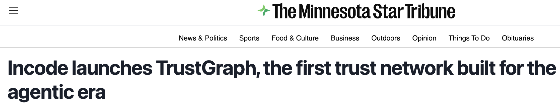 Screenshot of the Star Tribune headline announcing Incode’s TrustGraph launch.
