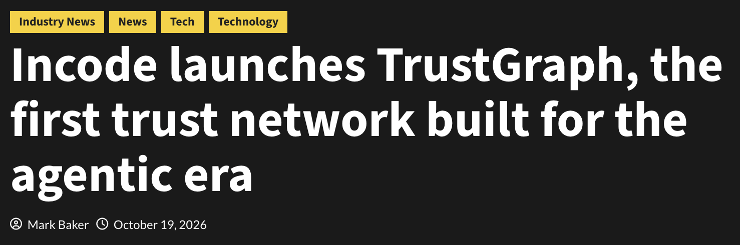 Screenshot of the UK Tech News headline announcing the launch of Incode TrustGraph.